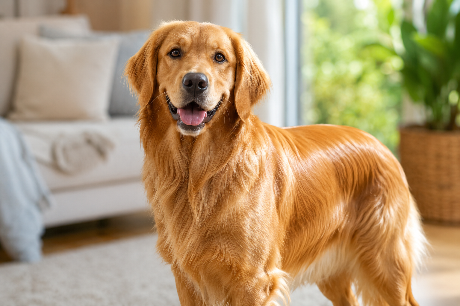 Dog with a glossy coat, illustrating a potential benefit of a balanced diet.