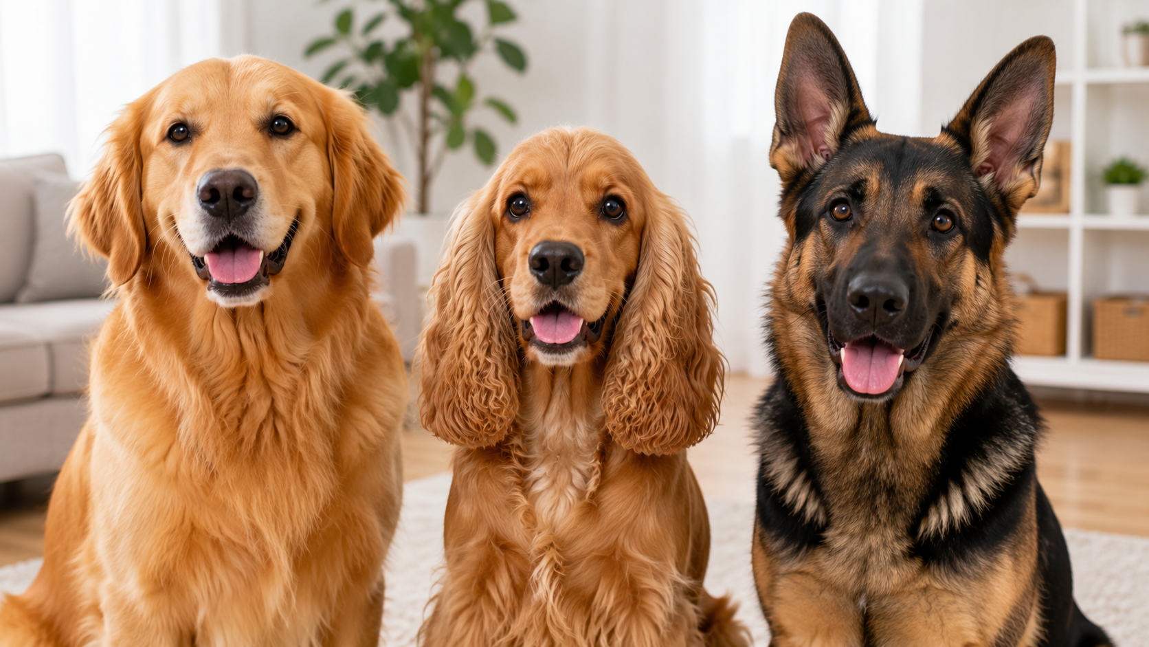 Dogs with floppy, hairy and upright ears showing different dog ear cleaning needs