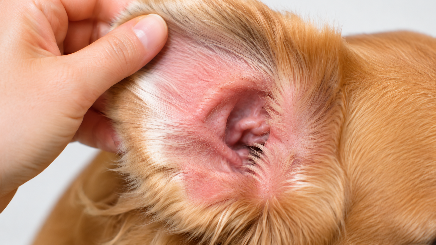 Close-up of a dog's ear showing redness that can signal a dog ear infection
