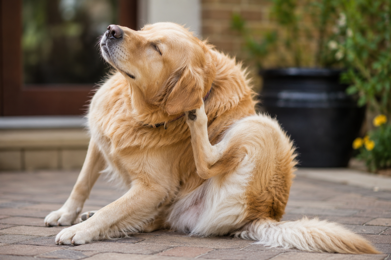 Dog scratching itself, a common sign of skin irritation in dogs
